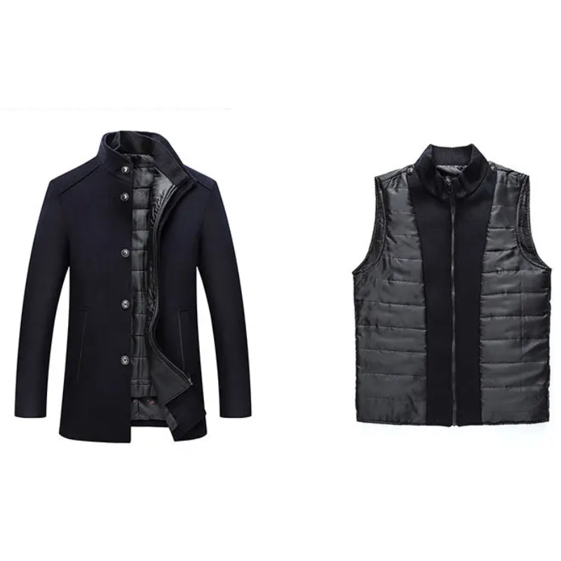 Edeljak - Langer Mantel Herren Stehkragen Stilvoll Gefüttert Übergangsjacke