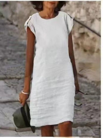 Ärmelloses Midikleid aus Baumwollleinen in mehrfarbigem Design – Mia