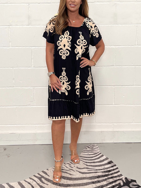 August | Baumwollkleid mit Rundhalsausschnitt im Vintage-Stil