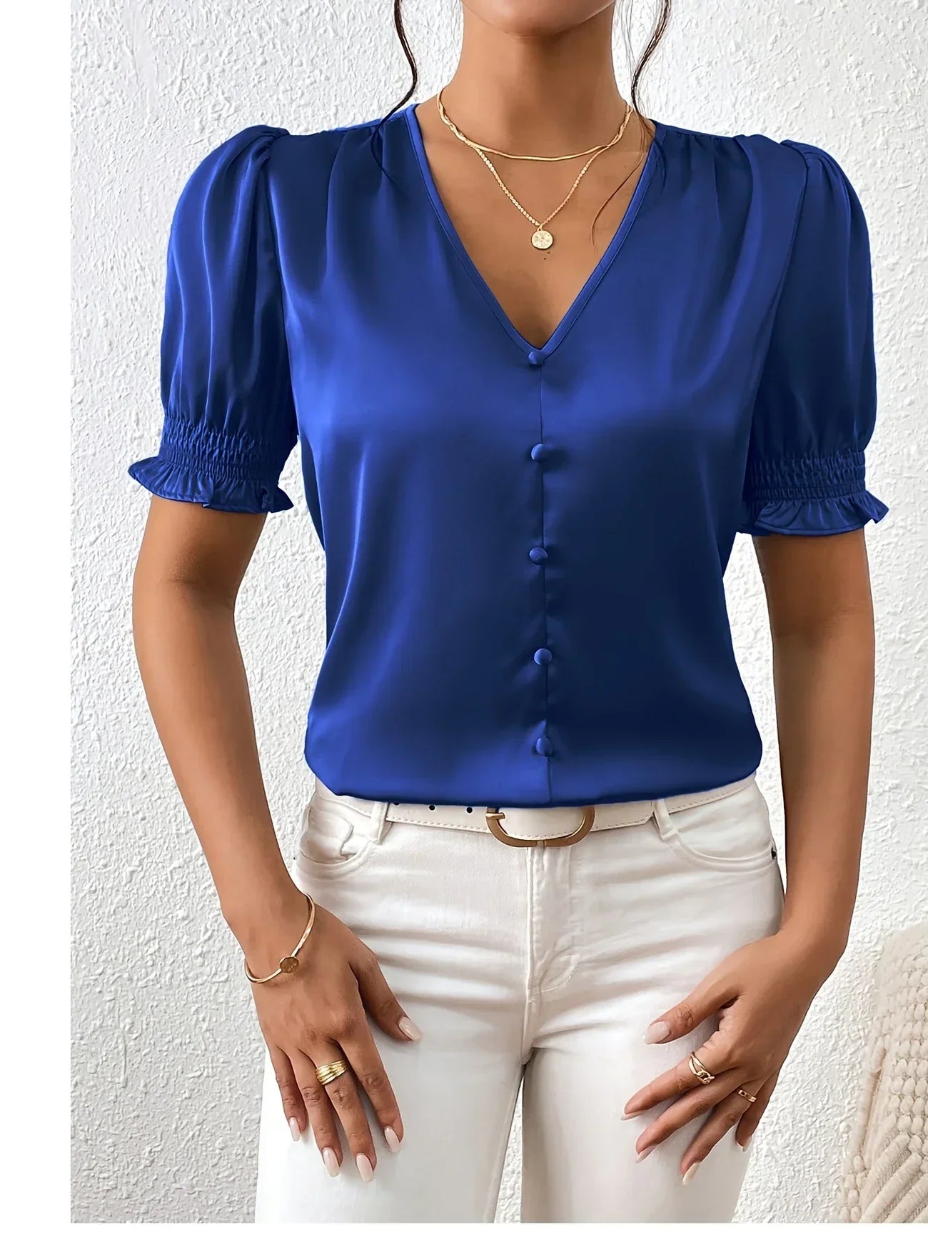 Abella – Elegante Bluse Mit V-Ausschnitt Und Puffärmeln