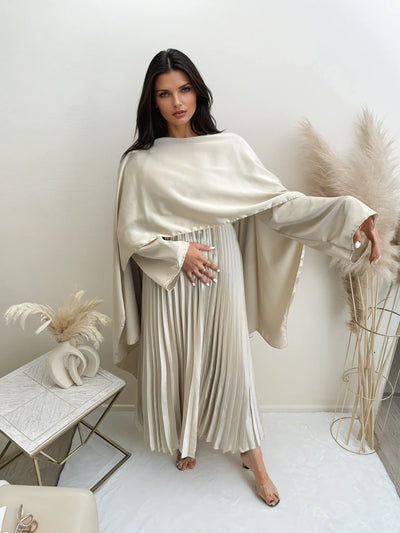 Satin Plissee Maxikleid