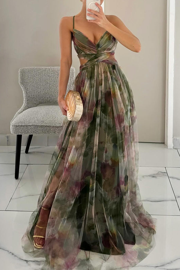 Marina - Maxikleid mit Blumenmuster und Schnürung