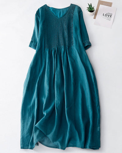 Elegantes Leinenkleid mit raffinierten Faltendetails –Clara