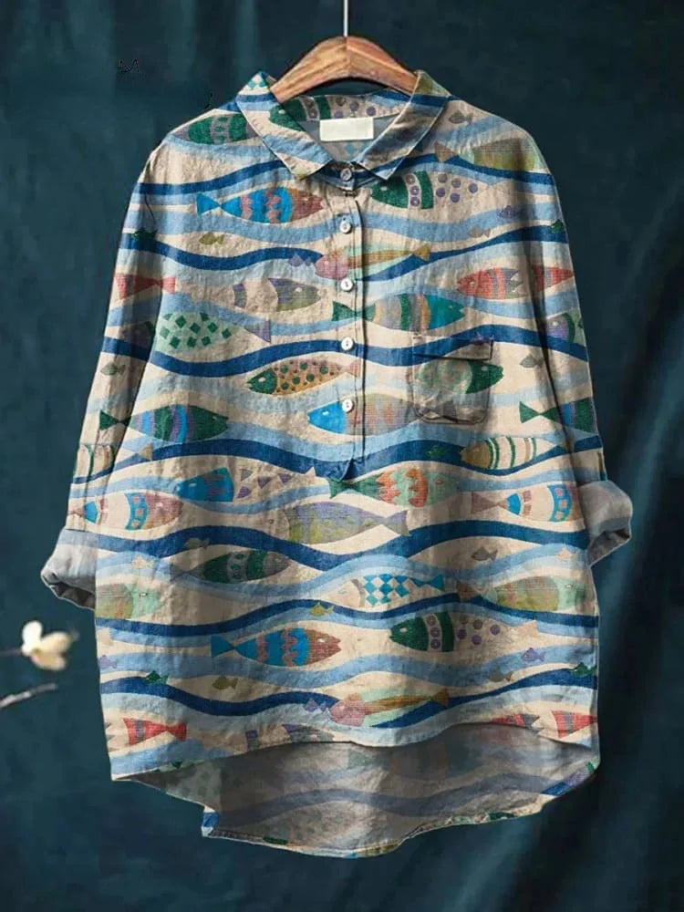 Darcy™ – Künstlerisches Shirt mit Fisch-Print