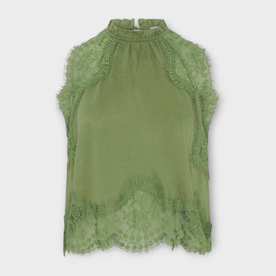 Kaia - Satinbluse mit Spitzenbesatz und plissiertem Ausschnitt im Set