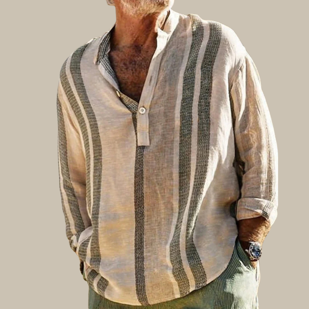 Modernes Leinenhemd für Herren mit Langarm & Streifenmuster – Ceferino