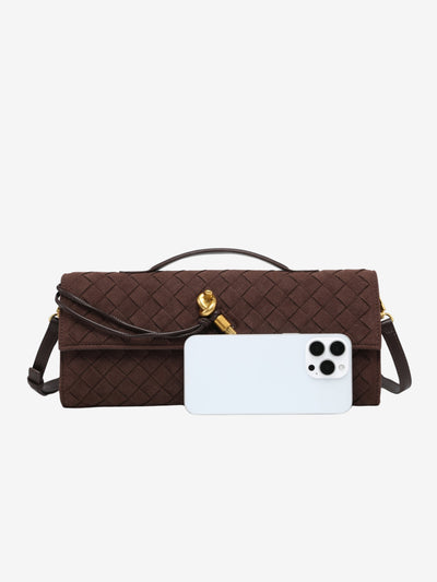 Cherry Luxe Woven Suede Clutch Mit Abnehmbarem Schultergurt – Eleganter Vegan-Leder Handtasche