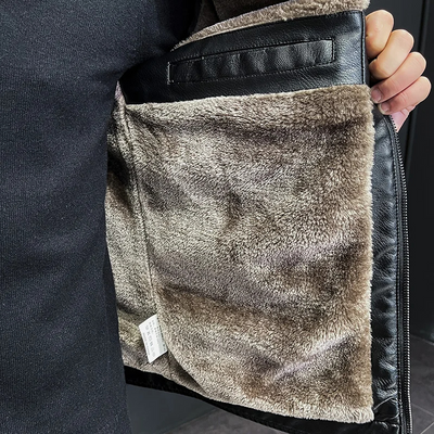 Trenlon - Lederjacke Herren mit abnehmbarer Kapuze, Bikerjacke aus Echtleder