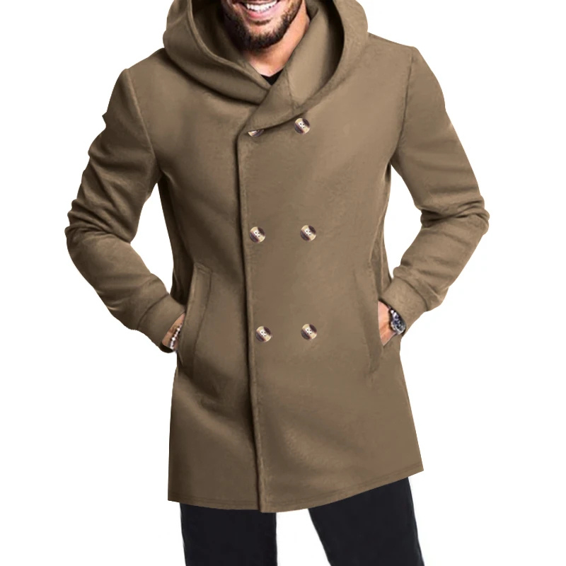 Edelman - Mantel Jacke Herren – Langer Hoodie-Mantel mit Doppelreiher-Knöpfen