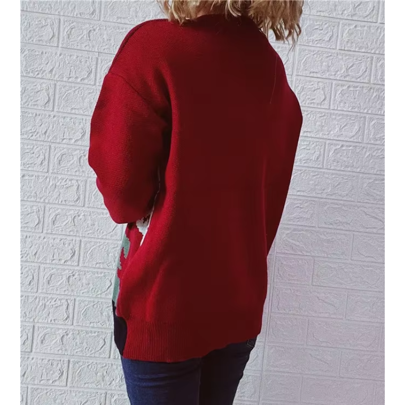 Wolzwei - Weihnachtspullover für Damen, Strickpullover mit festlichem Weinglas-Motiv