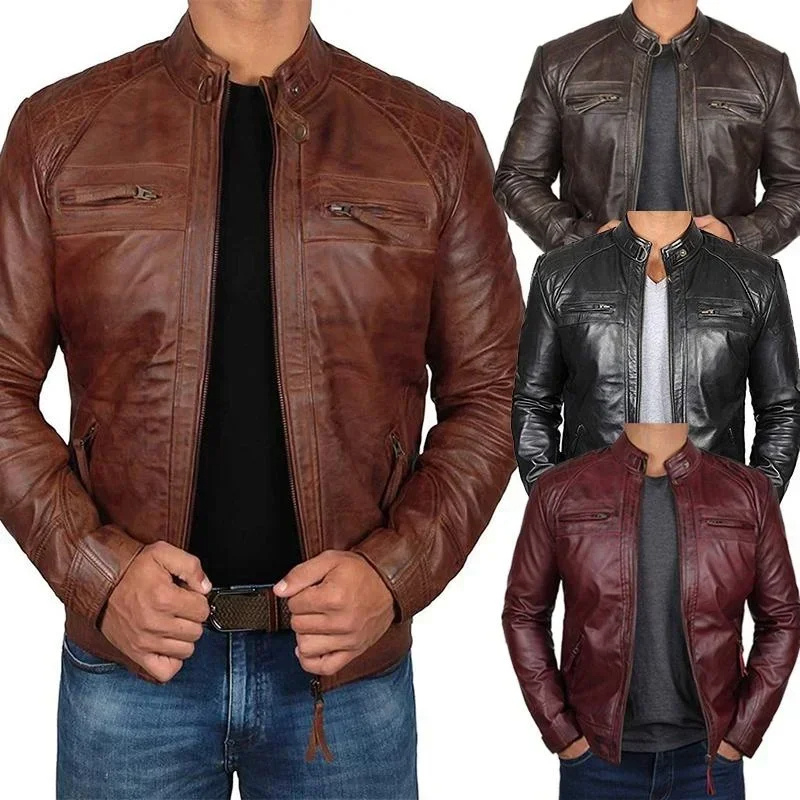 Arkhelt - Lederjacke Herren mit Reißverschlusstaschen, Robuste Bikerjacke