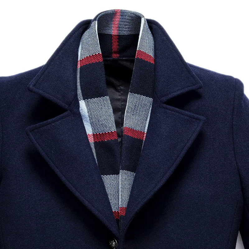 Mantfel - Langer Mantel Herren Klassischer Wollmantel Mit Revers und Knopfleiste