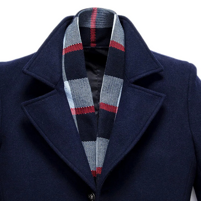 Mantfel - Langer Mantel Herren Klassischer Wollmantel Mit Revers und Knopfleiste