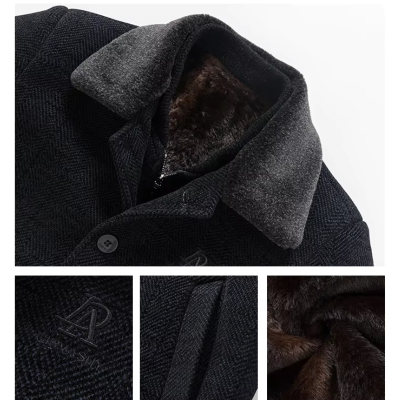 Herrmax - Langer Mantel Herren Stilvoller Wintermantel Mit Brusttasche und Revers