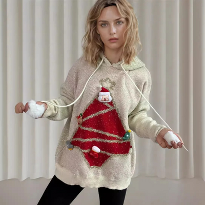 Kusluxx - Glitzernder Weihnachtspullover mit 3D-Weihnachtsbaum-Motiv