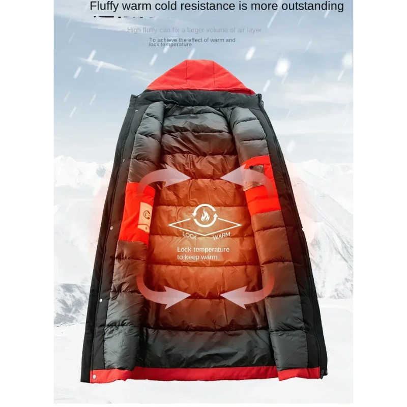 Grauwel - Langer Wintermantel Herren Winterjacke Dick Gefüttert Mit Kapuze