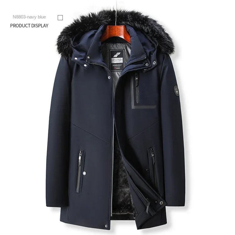 Schneon - Langer Wintermantel Herren Daunenmantel Warm Gefüttert Winddicht