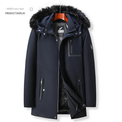 Schneon - Langer Wintermantel Herren Daunenmantel Warm Gefüttert Winddicht