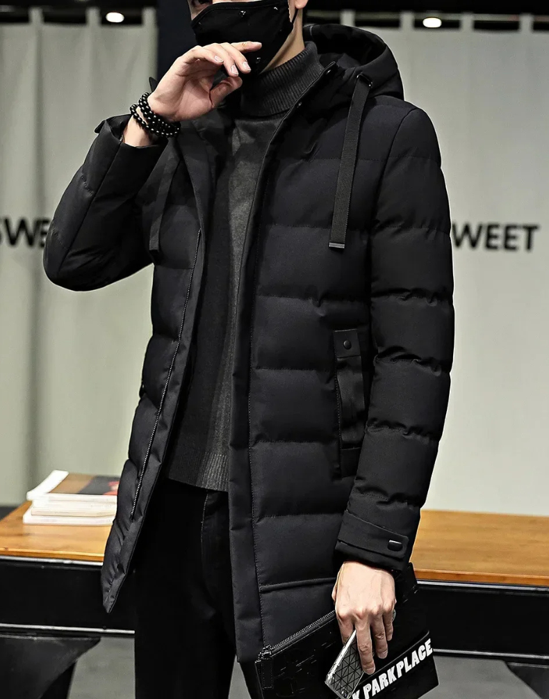 Feuernn - Langer Wintermantel Herren Warm Gefüttert Mit Kapuze Outdoorjacke