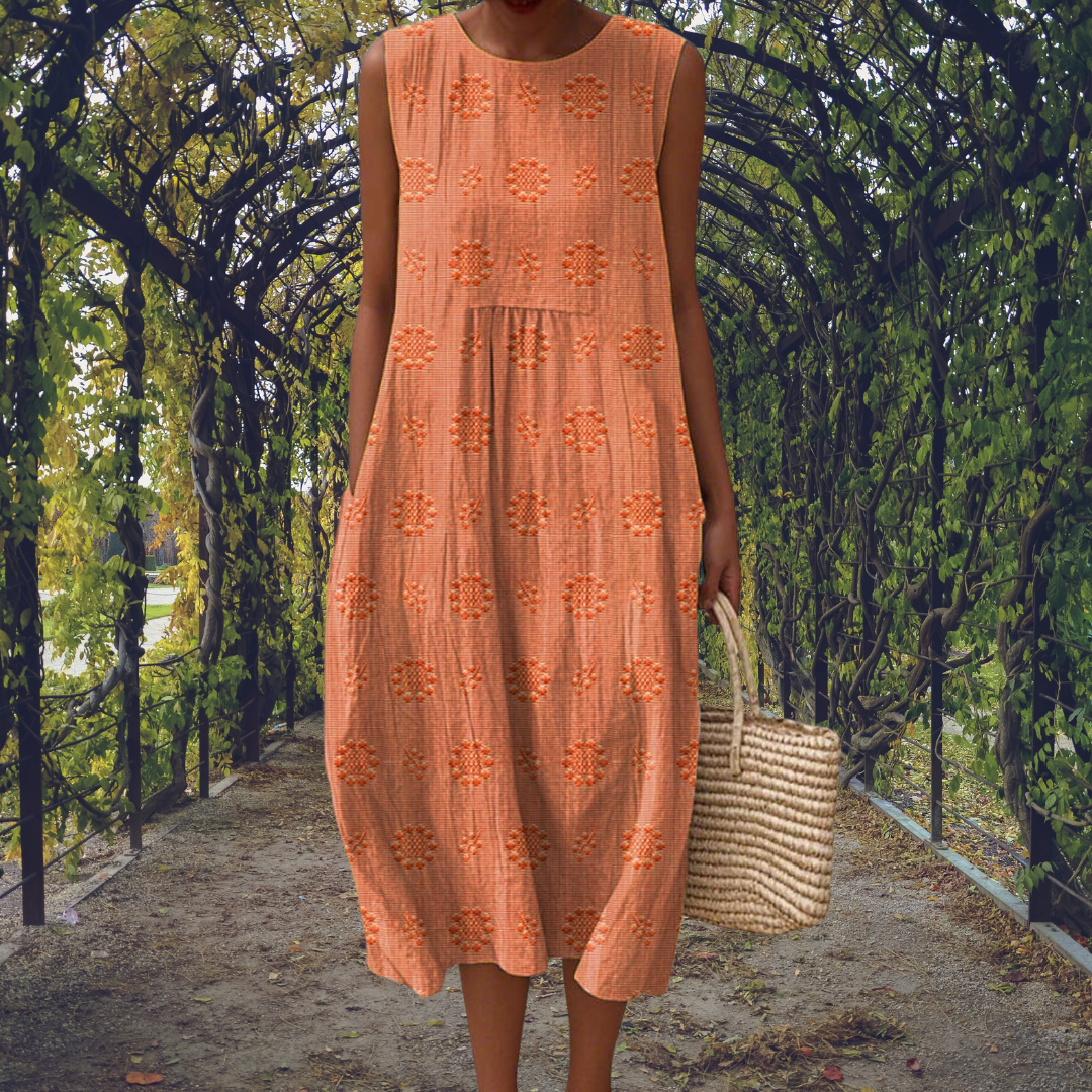 Aikaterini | Elegantes ärmelloses Baumwollkleid mit praktischen Taschen