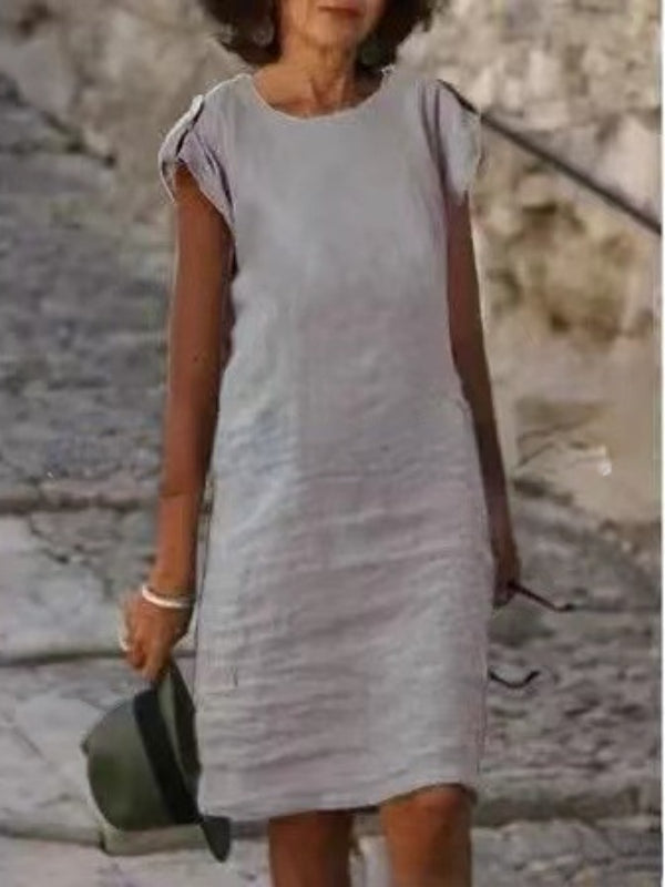 Ärmelloses Midikleid aus Baumwollleinen in mehrfarbigem Design – Mia