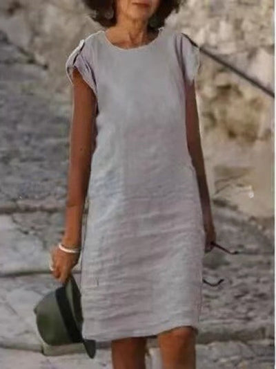 Ärmelloses Midikleid aus Baumwollleinen in mehrfarbigem Design – Mia