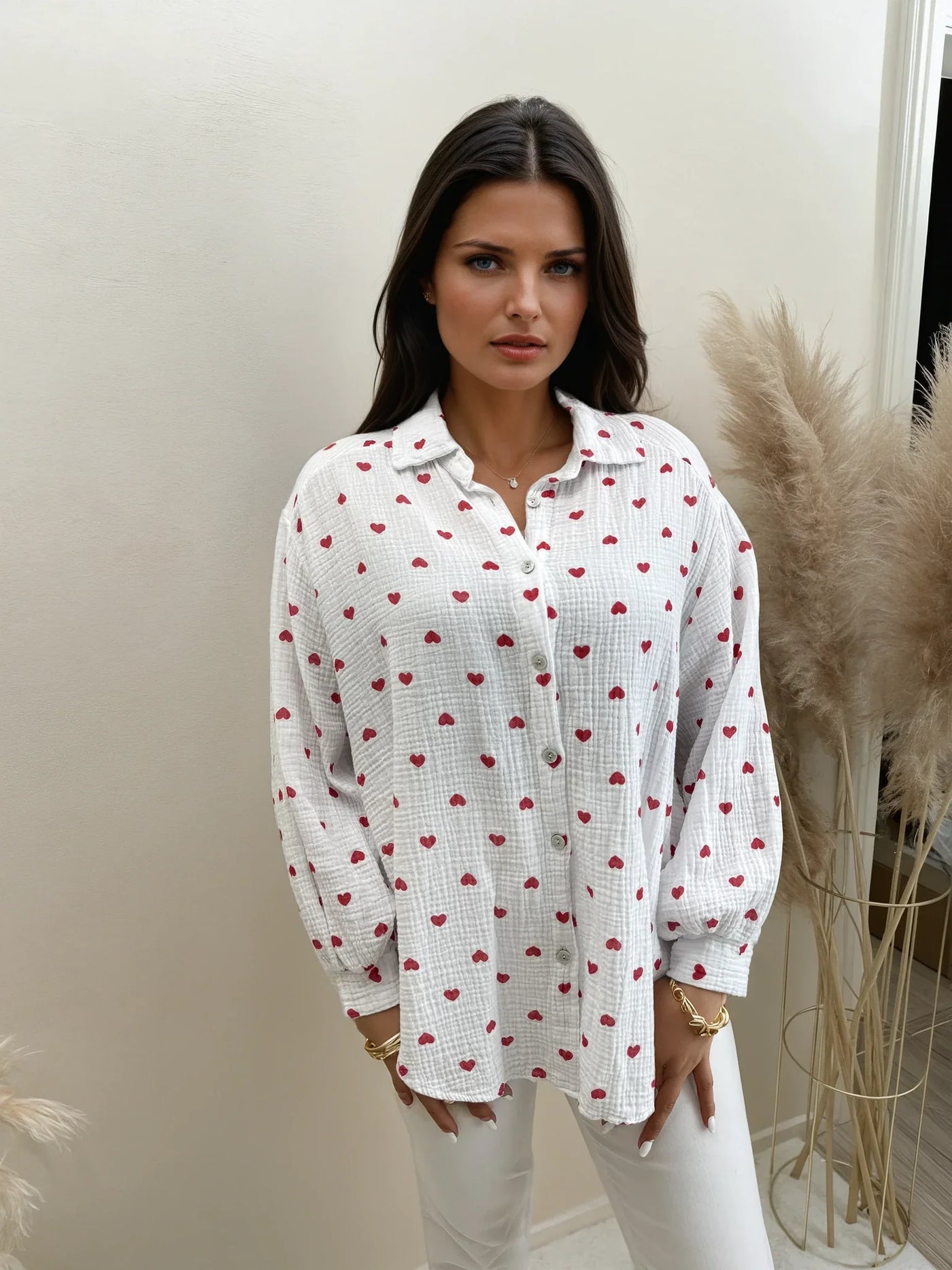 Musselin Bluse mit Herzen Print