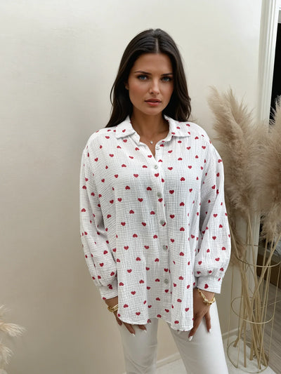 Musselin Bluse mit Herzen Print