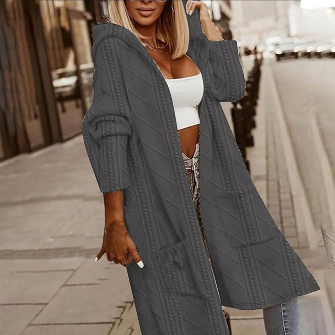 Cytheria – Langärmelige Strickjacke Mit Kapuze Und Zopfmuster