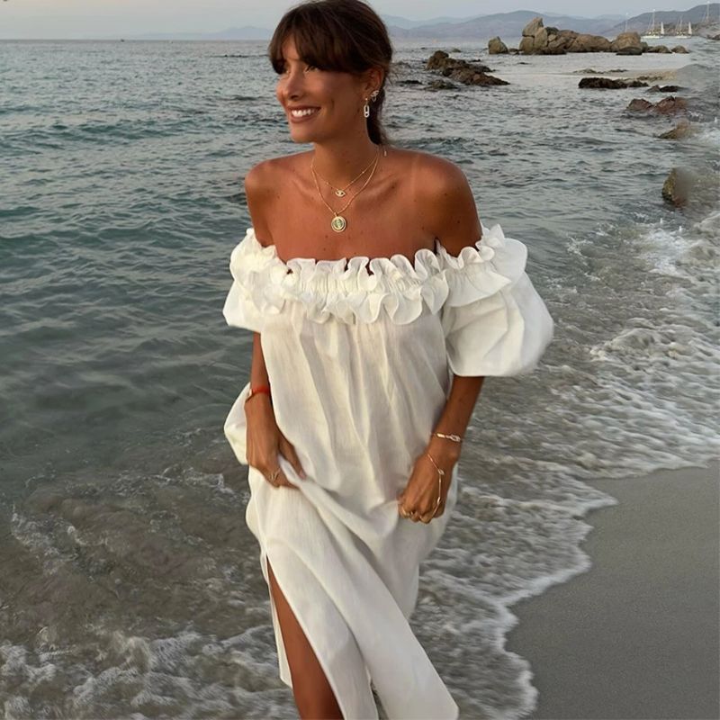 Romantisches Abendkleid mit Rüschen und schulterfreiem Design –  Sophia