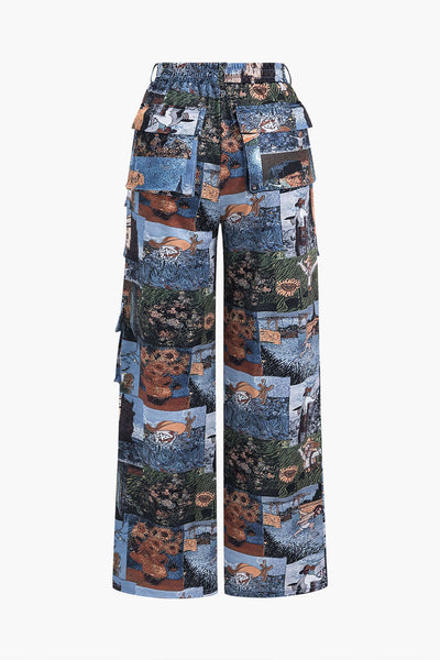 Andrea | Kunstvolle Corsage & Cargohose mit Retro-Print