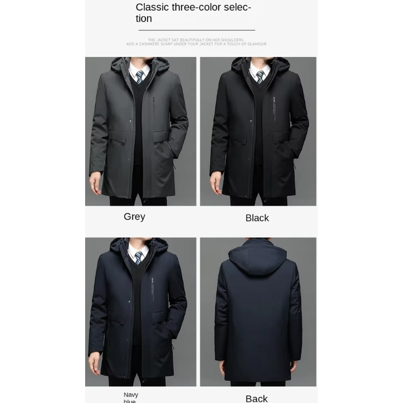 Kaltfur - Langer Wintermantel Herren Daunenmantel Warm Gefüttert Mit Kapuze