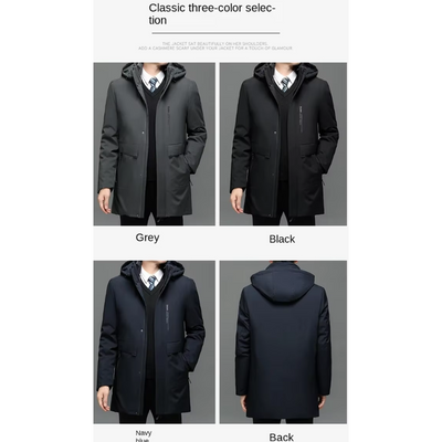 Kaltfur - Langer Wintermantel Herren Daunenmantel Warm Gefüttert Mit Kapuze