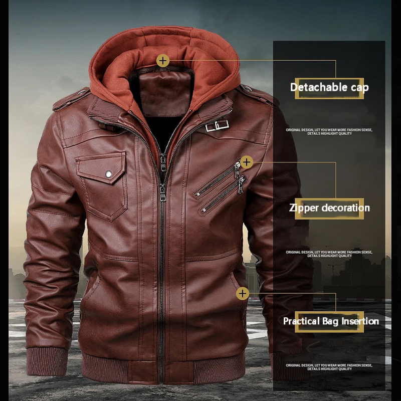 Bronvek - Lederjacke Herren mit Reißverschluss, Klassische Jacke aus Echtleder