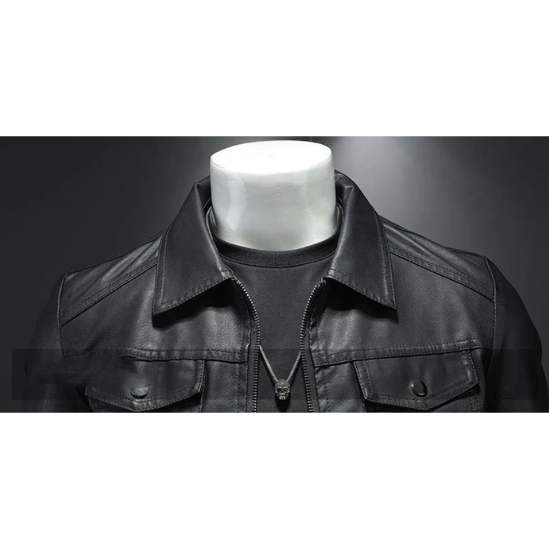 Blorvik - Lederjacke Herren, Warme Jacke mit Camouflage-Design und abnehmbarer Kapuze