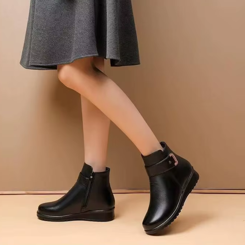 Crytiva - Damen Winterstiefel mit Schnalle und bequemem Reißverschluss