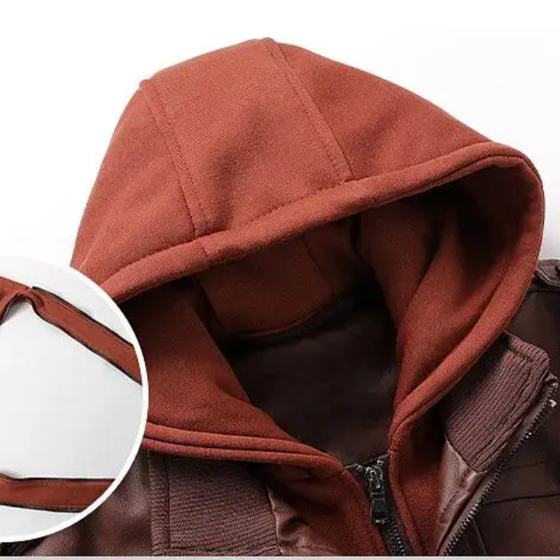 Greztor - Lederjacke Herren mit Kapuze, Leichte Jacke mit Reißverschluss