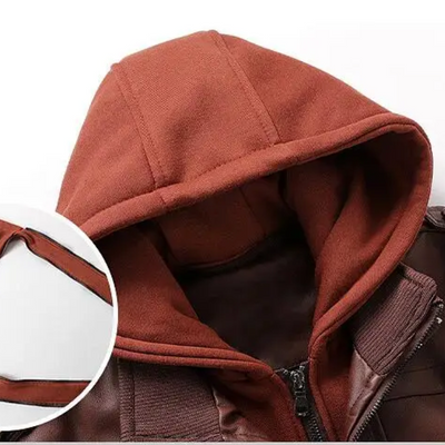 Greztor - Lederjacke Herren mit Kapuze, Leichte Jacke mit Reißverschluss