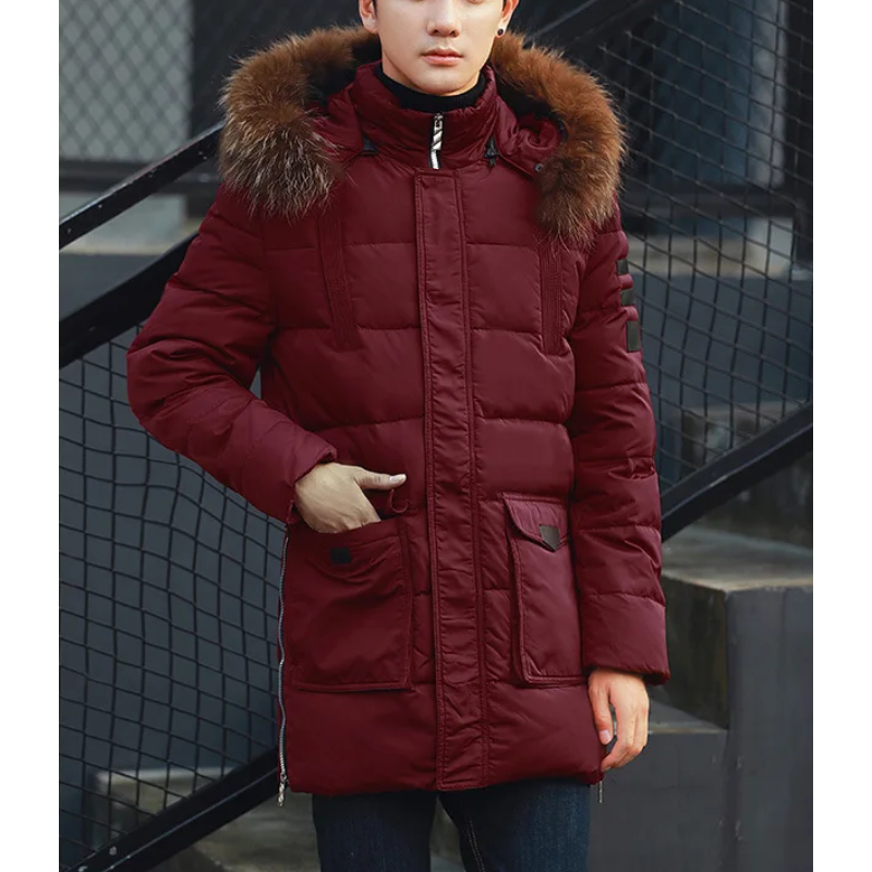 Nebrank - Parka Winterjacke Herren – Lang, Warm Gefüttert, Mit Kunstfellkapuze