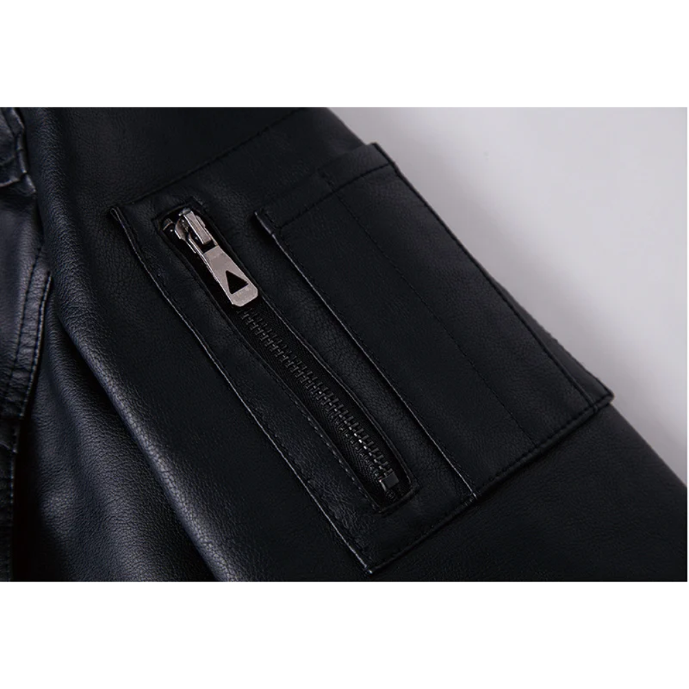 Pruxden - Lederjacke Herren mit Fleece-Futter, Warme Winterjacke mit Taschen