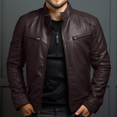 Menluxe - Lederjacke Herren, Warme Jacke mit Reißverschlusstaschen und Kapuze