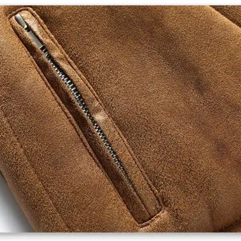 Thorvik - Lederjacke Herren, Stilvolle Jacke mit Fellkragen und Reißverschlusstaschen