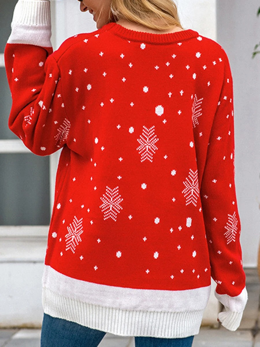 Lametta - Weihnachtspullover mit Schneeflocken-Muster, Damen Strickpullover