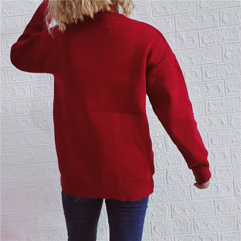 Wolzwei - Weihnachtspullover für Damen, Strickpullover mit festlichem Weinglas-Motiv