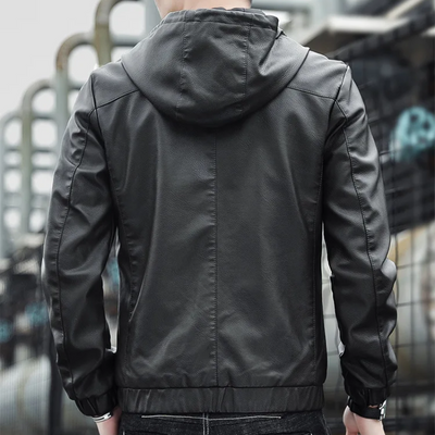 Boldvar - Lederjacke Herren, Warme Jacke mit abnehmbarer Kapuze und Reißverschluss