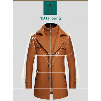 Kaltlux - Langer Mantel Herren Stilvoller Wollmantel Gefüttert Mit Brusttasche