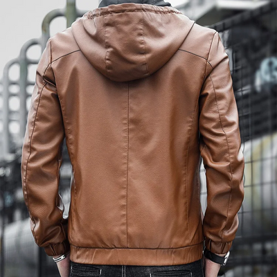 Boldvar - Lederjacke Herren, Warme Jacke mit abnehmbarer Kapuze und Reißverschluss