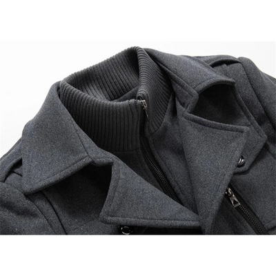 Stilarm - Langer Mantel Herren Stilvoller Wollmantel Mit Stehkragen und Reißverschluss