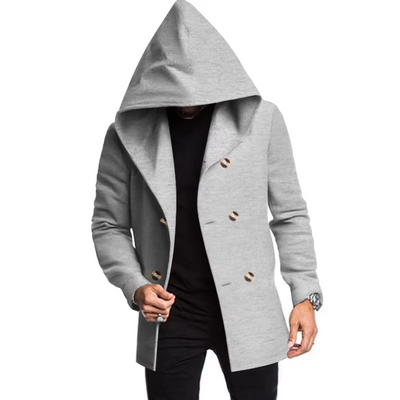 Edelman - Mantel Jacke Herren – Langer Hoodie-Mantel mit Doppelreiher-Knöpfen