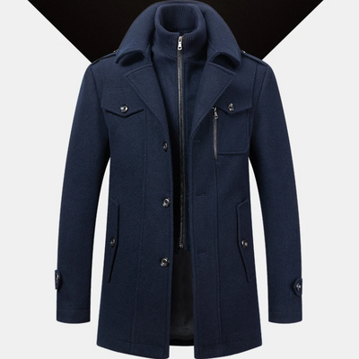 Warmlux - Langer Mantel Herren Modischer Wollmantel Mit Stehkragen und Taschen